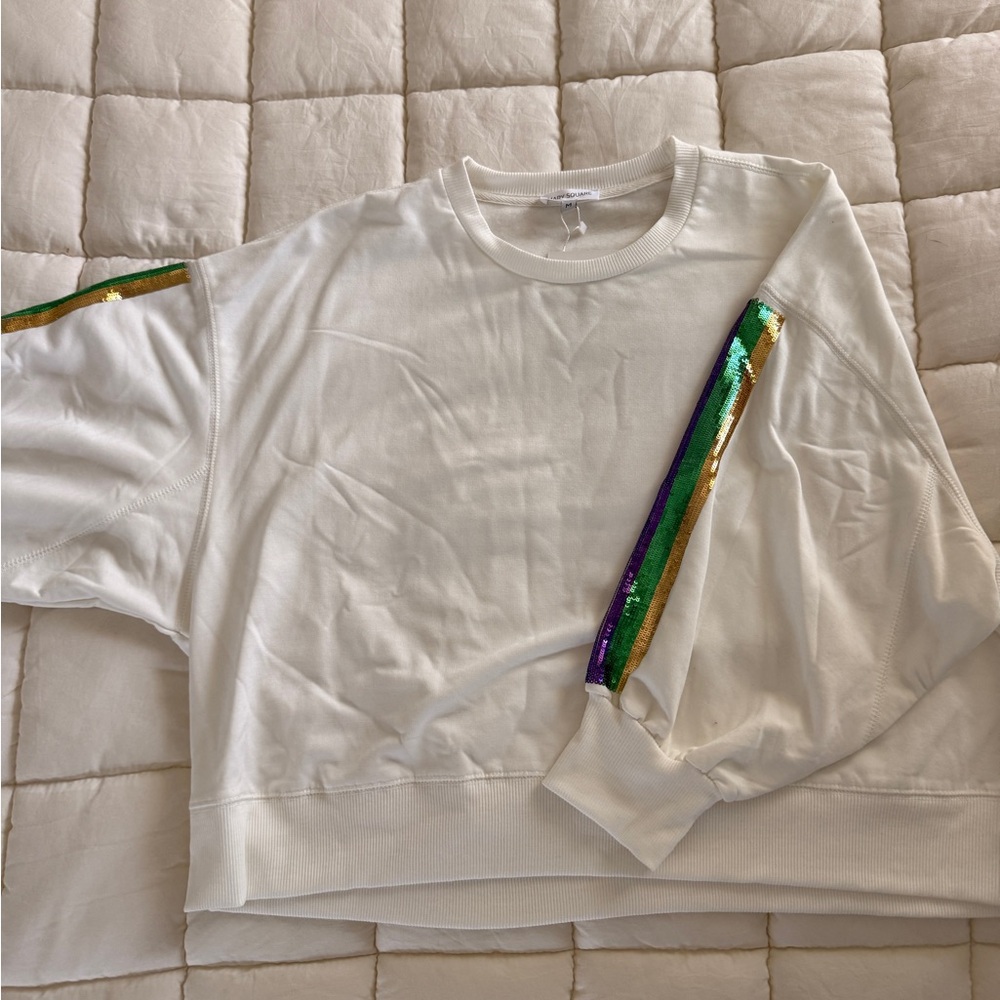 White Sweater with Multicolor Sequin Stripes